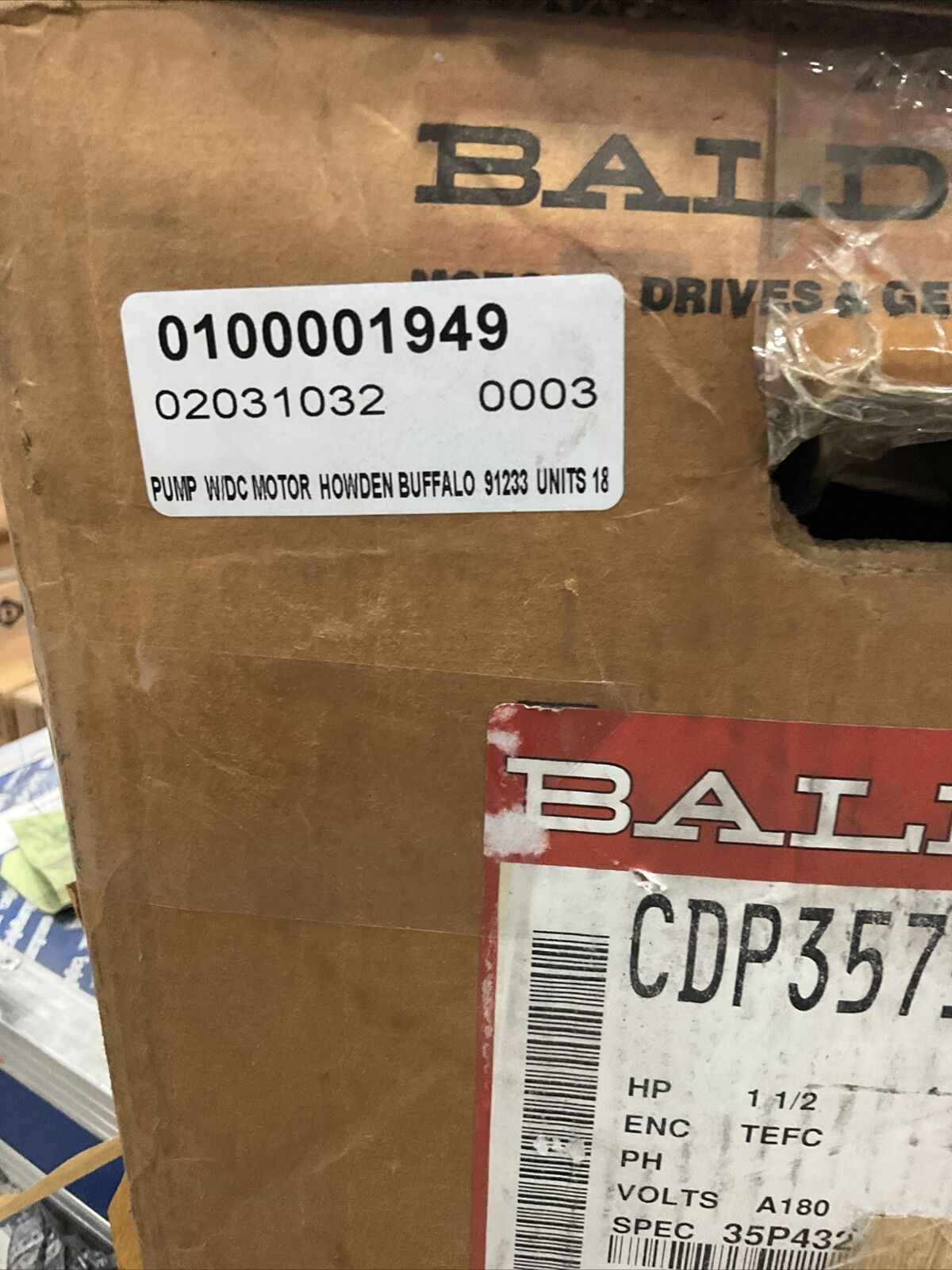 BALDOR RELIANCE CDP3575 MOTOR PUMP 1 1/2HP 1750RPM HOWDEN 91233 PUMP 373