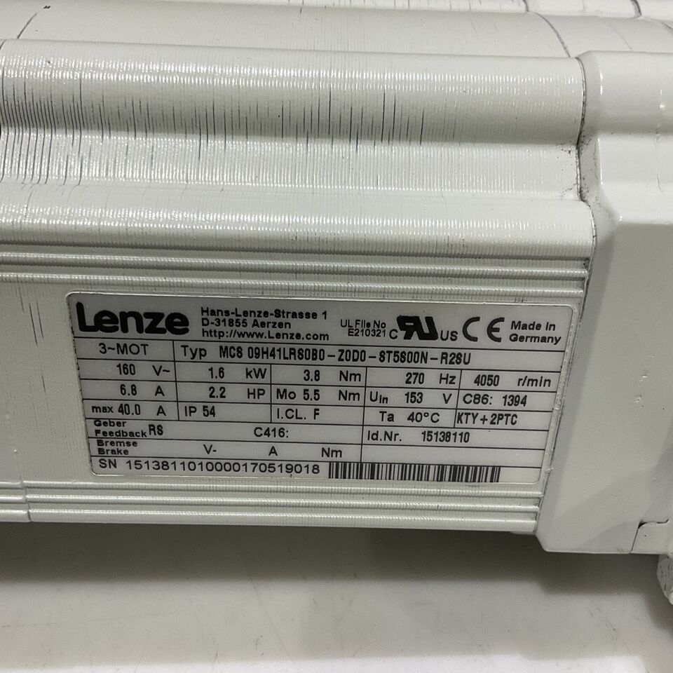LENZE GST05-25 VBR 09HC41 SERVO MOTOR MCS 09H41LRS0B0-Z0D0-ST5800N-R2SU U3S