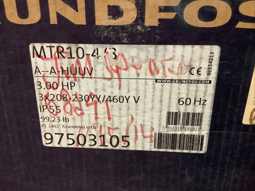 GRUNDFOS A97503105P114020003 MTR 10-4/3 A--A-HUUV CENTRIFUGAL PUMP 3HP 3461RPM