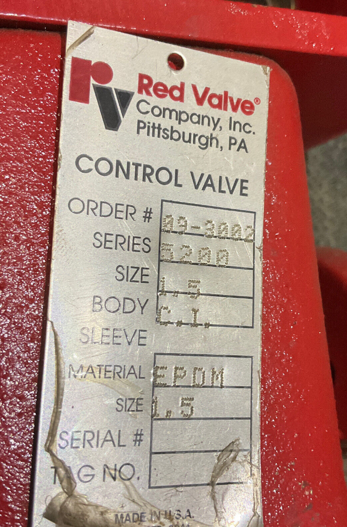 RED VALVE 09-3002 PNEUMATICALLY ACTUATED CONTROL PINCH VALVE SERIES 5200