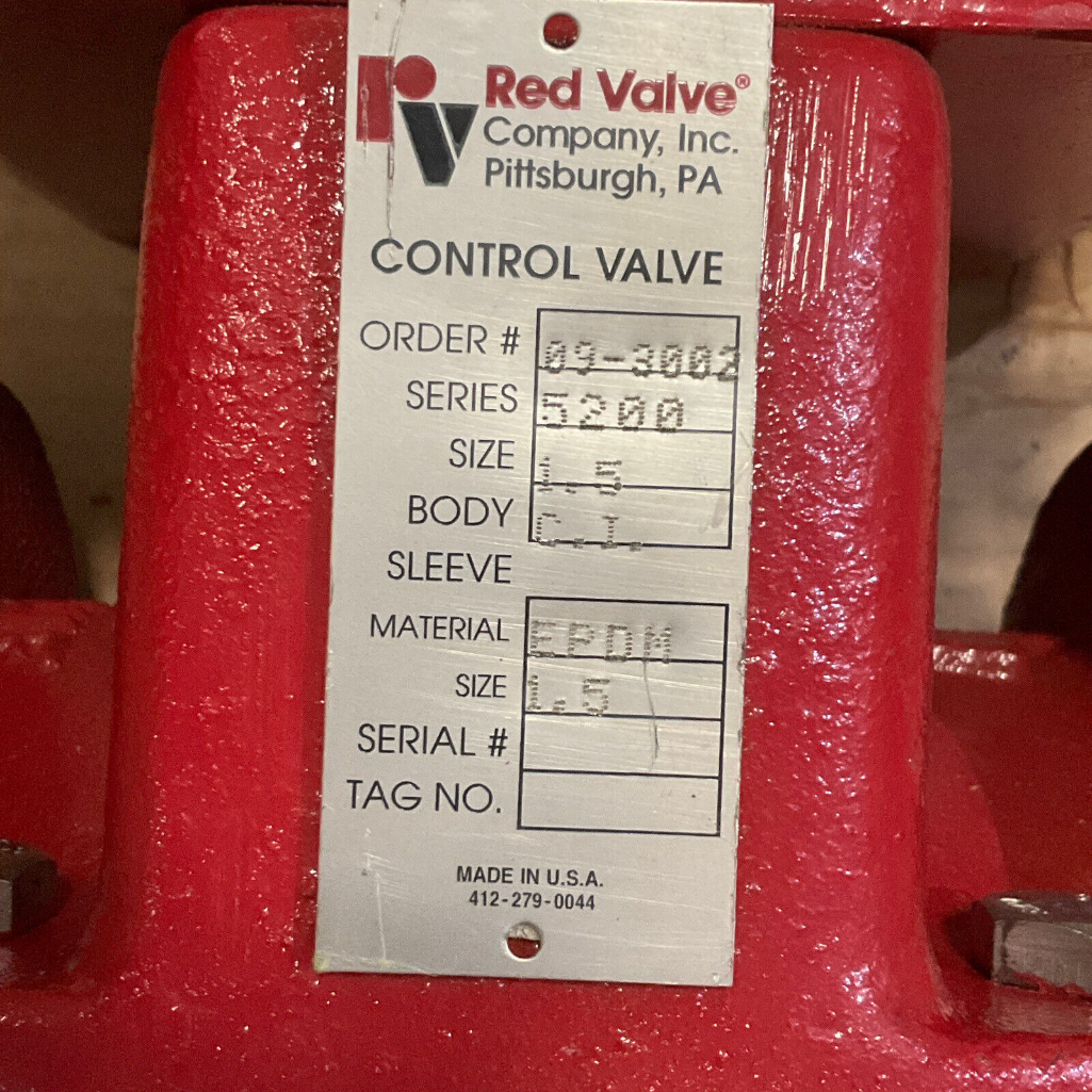 RED VALVE 09-3002 PNEUMATICALLY ACTUATED CONTROL PINCH VALVE SERIES 5200