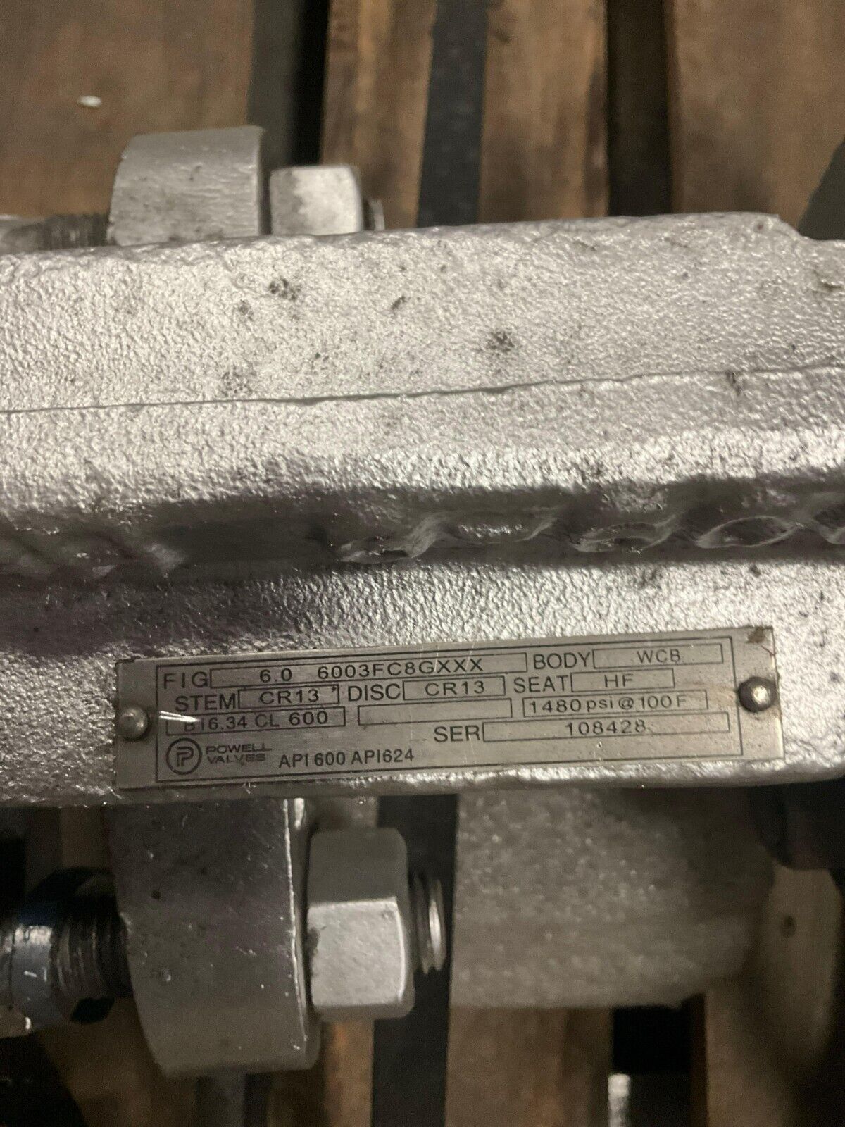 POWELL VALVES 6003FC8GXXX GLOBE GATE VALVE B16.34 CL 600LB CR18 97A8 1480 PSI