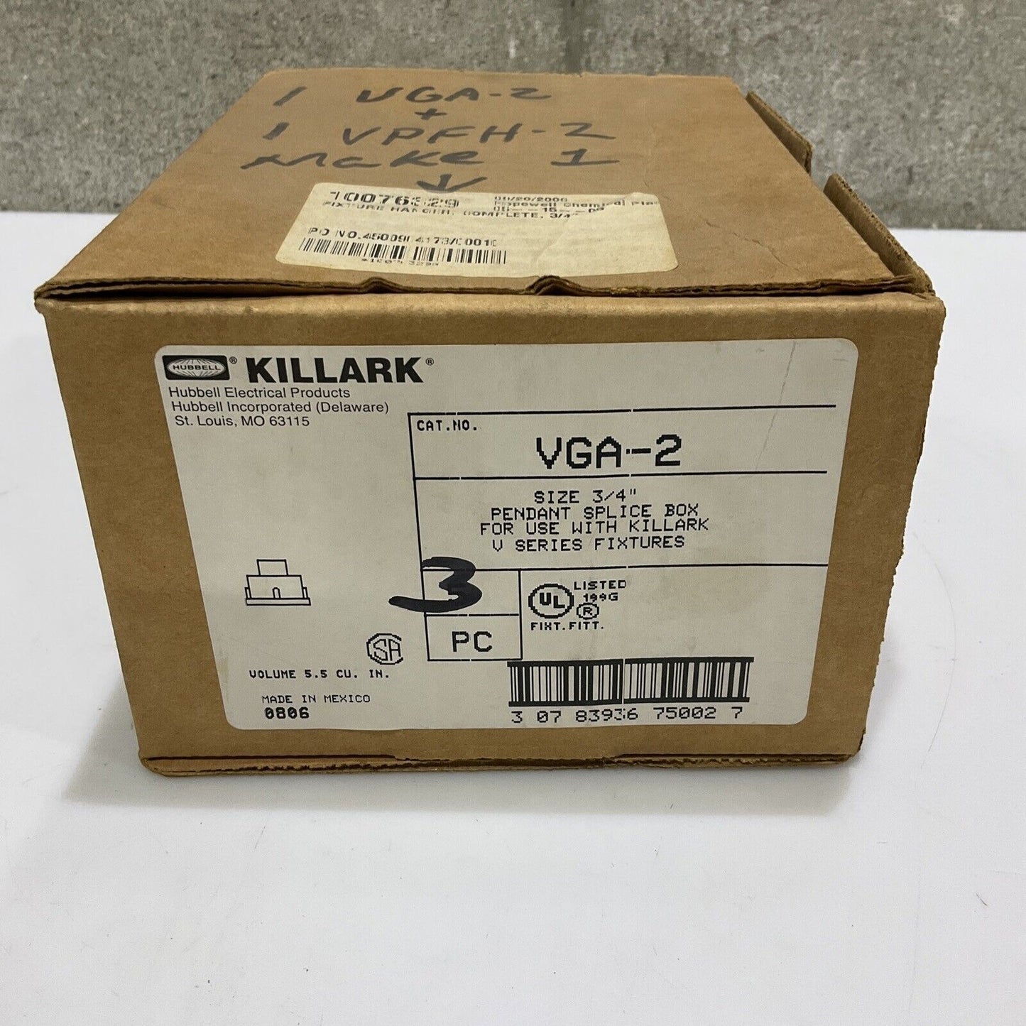 HUBBELL KILLARK VGA-2 PENDANT SPLICE BOX 3/4 IN 555 LOT OF 3
