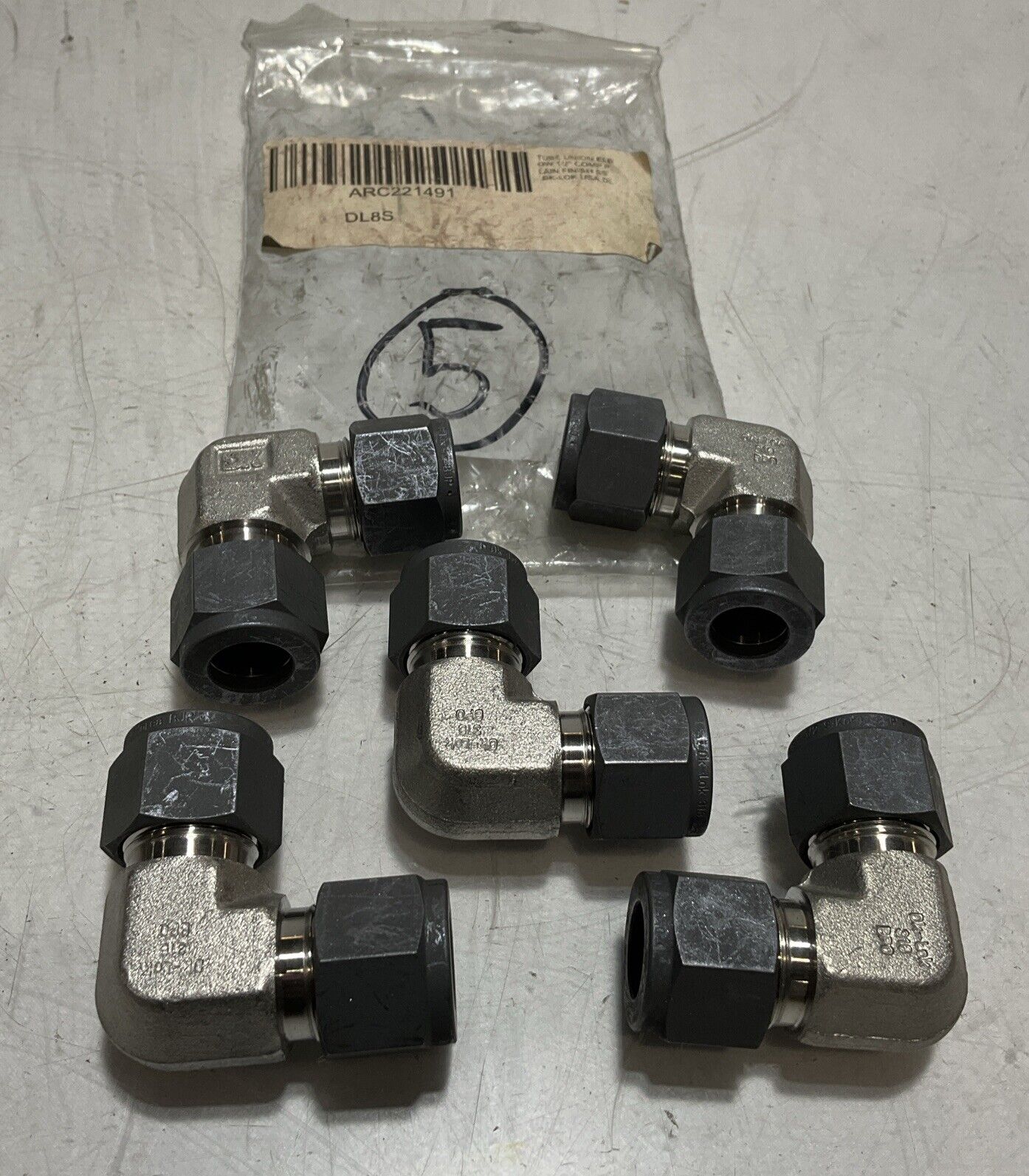 DK-LOK DL8S TUBE UNION ELBOW FITTING 1/2 SS COMP FINISH LOT OF 5 U 3S