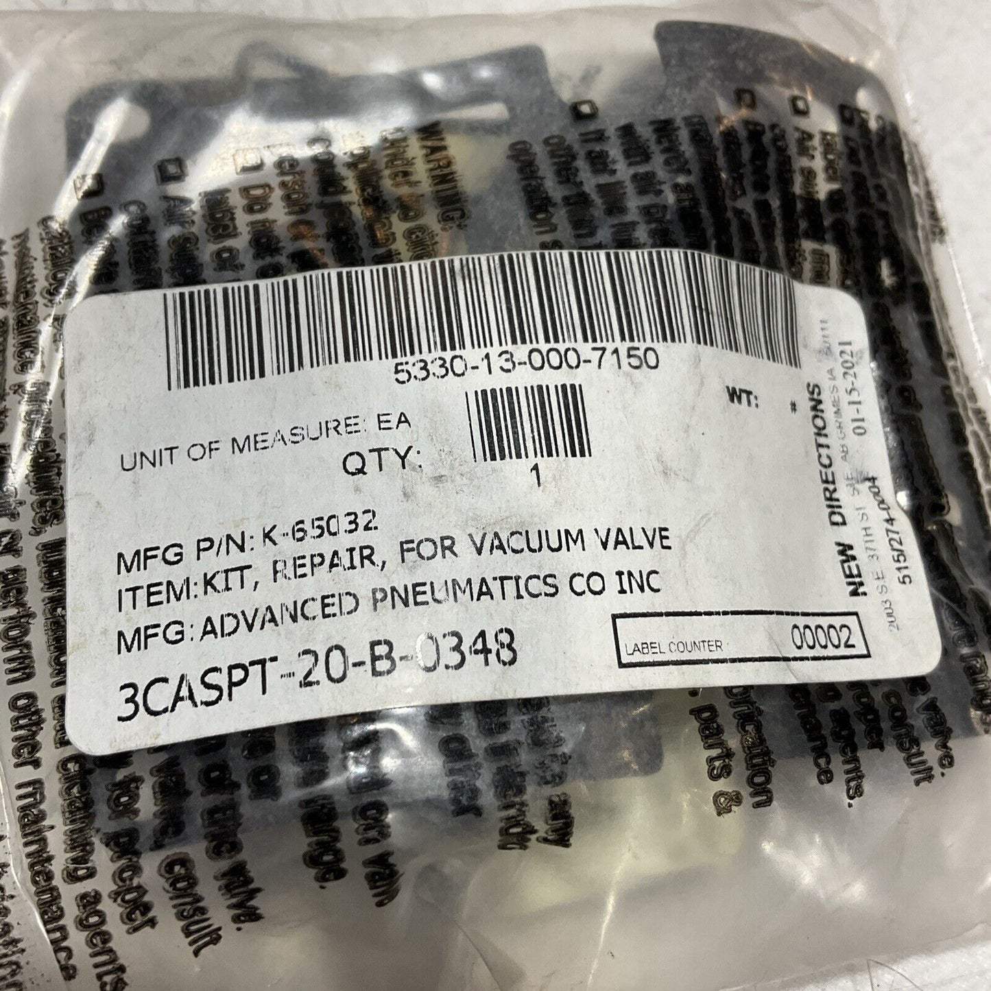 ADVANCED PNEUMATICS K-65032 VACUUM VALVE REPAIR KIT LOT OF 2 U3S