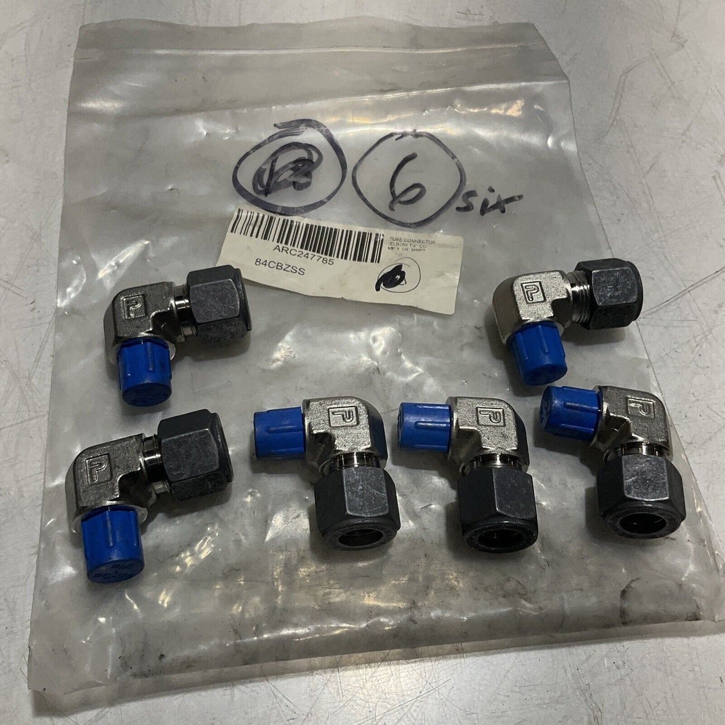 PARKER 84CBZSS STAINLESS STEEL MALE ELBOW TUBE FITTING CONNECTOR LOT OF 6 U3S