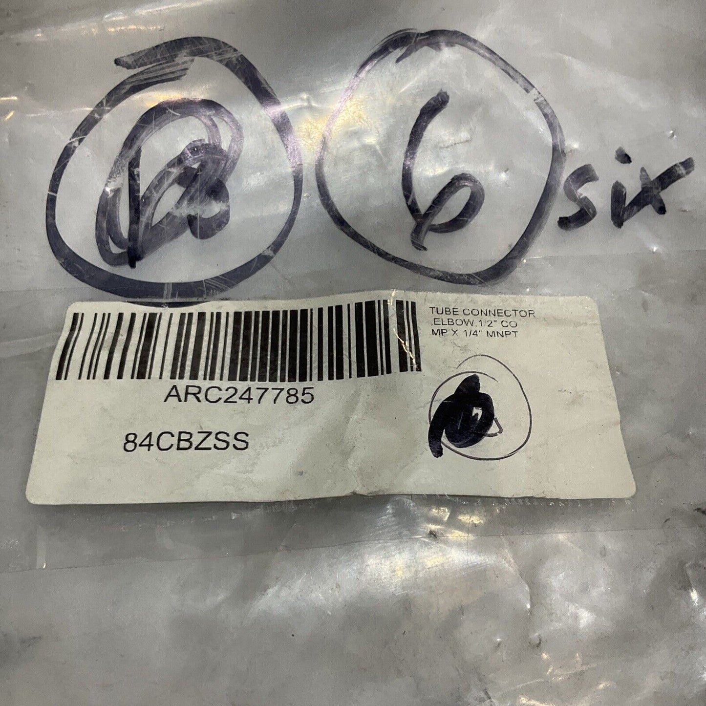 PARKER 84CBZSS STAINLESS STEEL MALE ELBOW TUBE FITTING CONNECTOR LOT OF 6 U3S