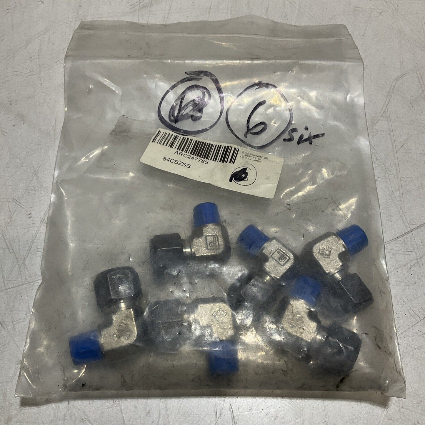 PARKER 84CBZSS STAINLESS STEEL MALE ELBOW TUBE FITTING CONNECTOR LOT OF 6 U3S