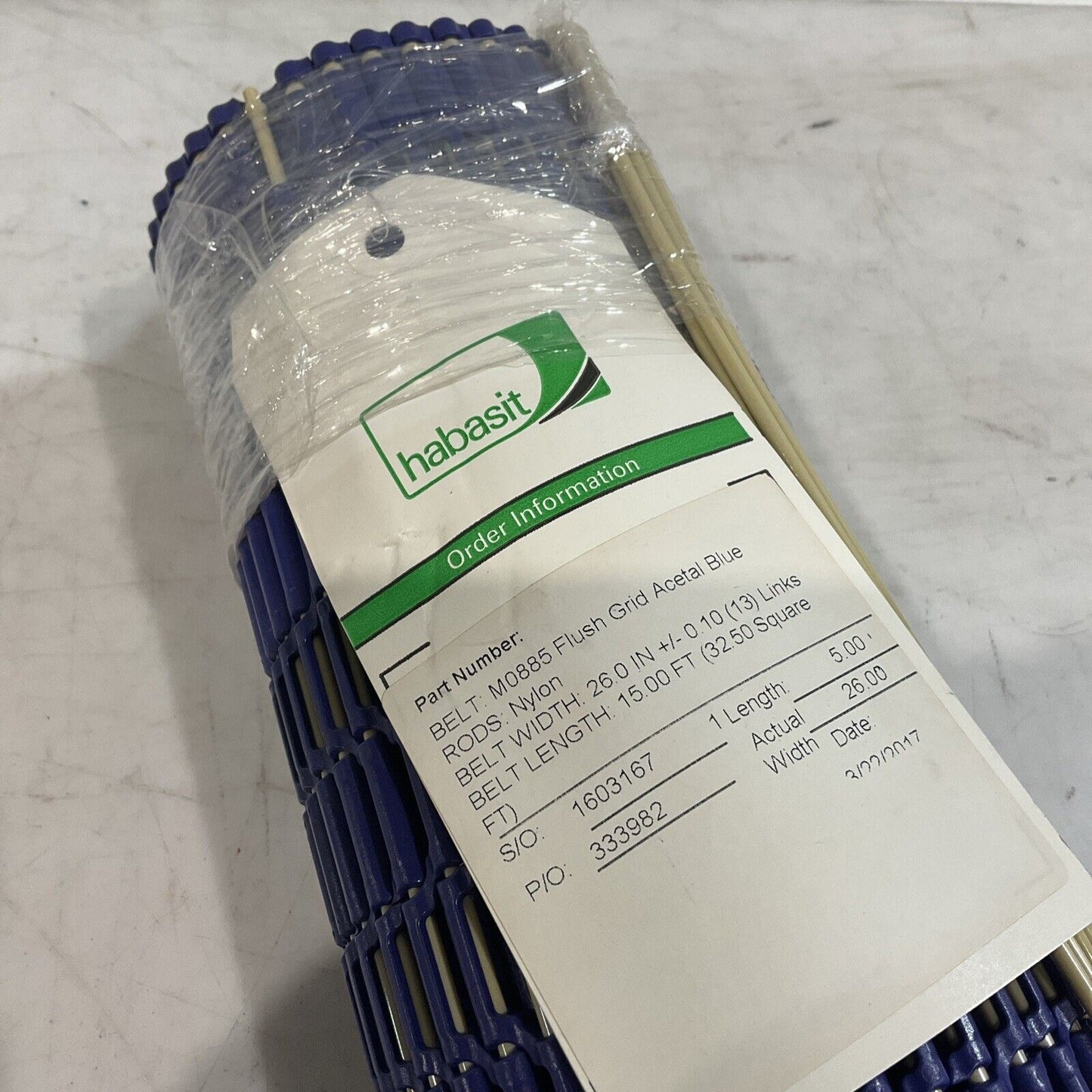 HABASIT M0885 FLUSH GRID ACETAL BLUE BELT WTH 26.0IN X LENGTH 5.00 FT U3S
