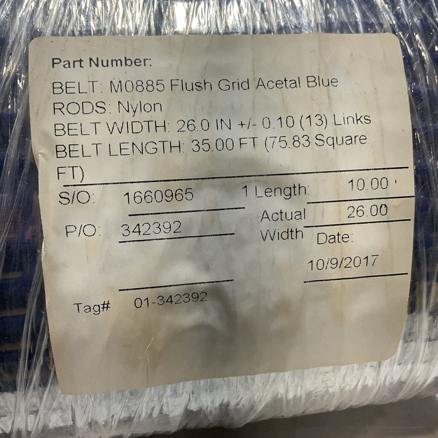 HABASIT M0885 FLUSH GRID ACETAL BLUE BELT WITH 26.0IN X LENGTH 10.00FT U3S