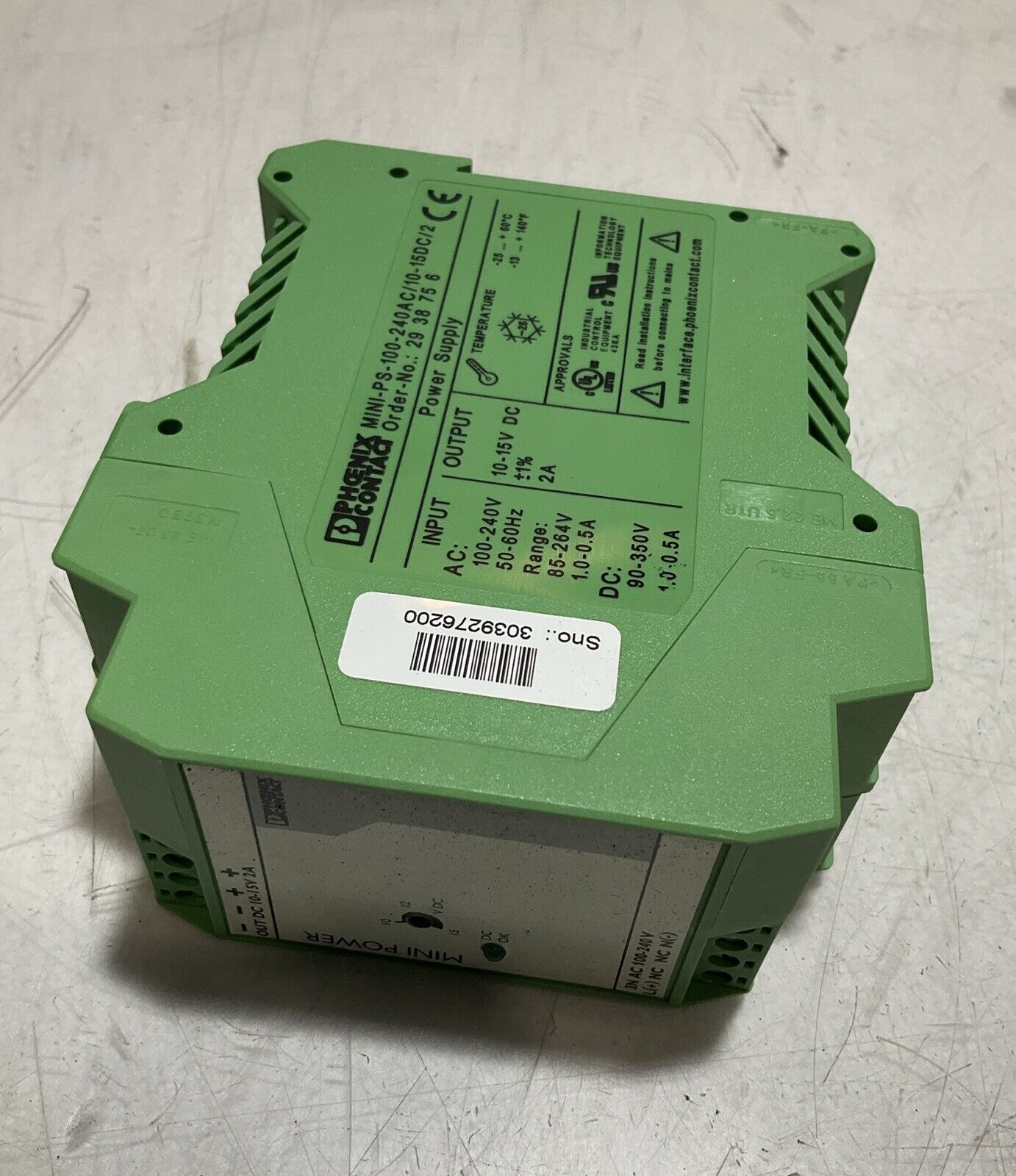 PHOENIX CONTACT MINI-100-PS-240AC/10-15DC/2 POWER SUPPLY NEW MFG SEALED 222-U3S