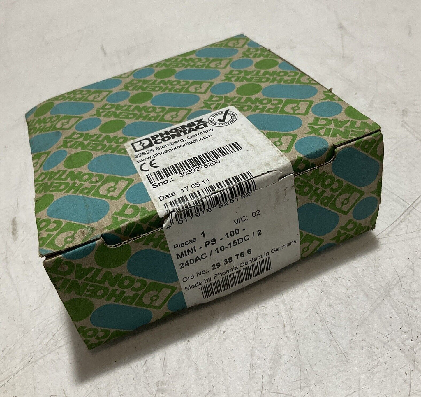 PHOENIX CONTACT MINI-100-PS-240AC/10-15DC/2 POWER SUPPLY NEW MFG SEALED 222-U3S