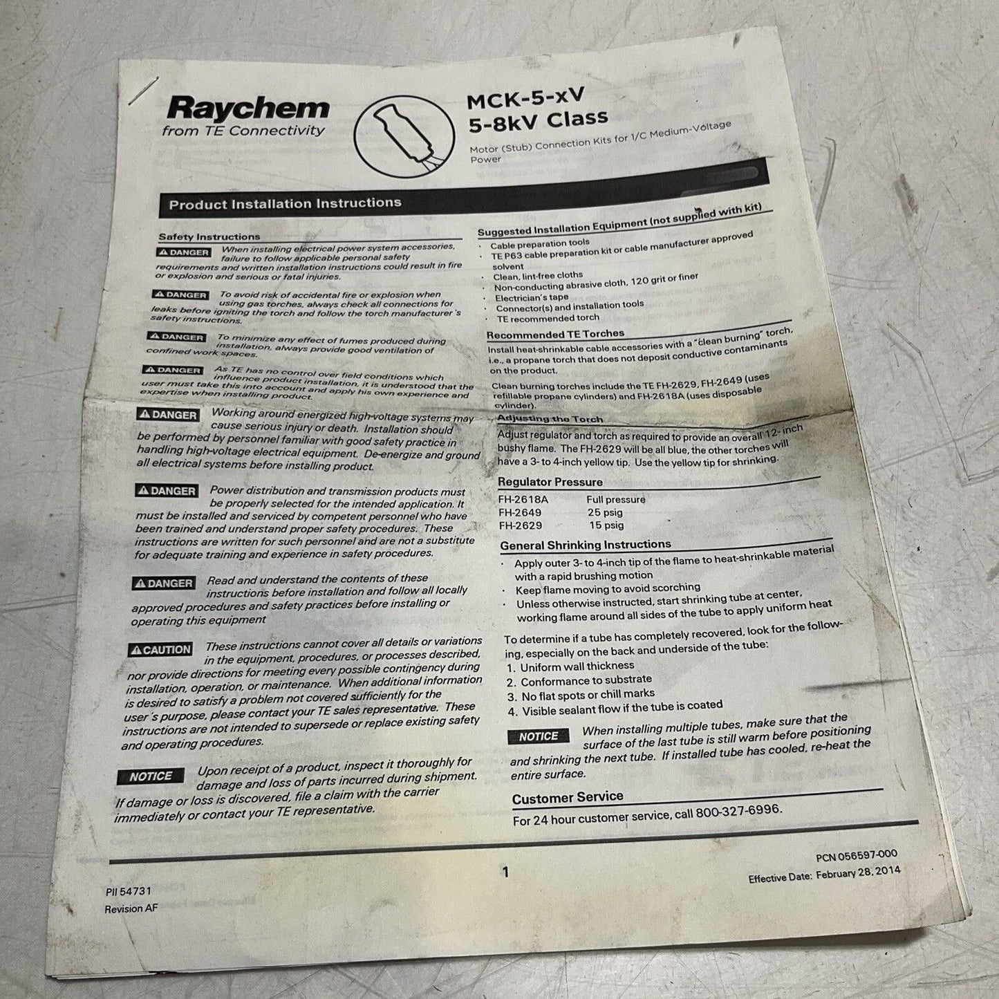 RAYCHEM MCK-5-XV5-8KV MOTOR CONNECTION KITS FOR 1/C MEDIUM-VOLTAGE POWER U3S