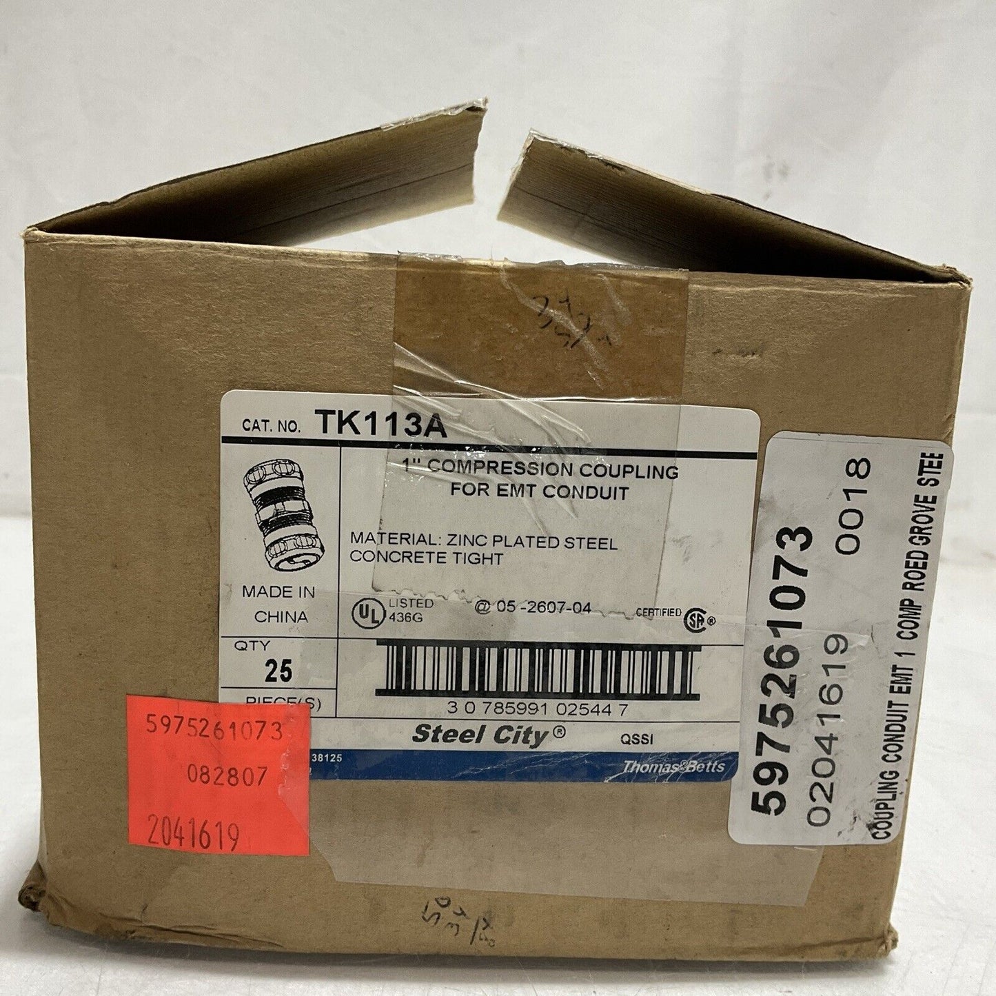 THOMAS & BETTS TK113A COMPRESSION COUPLING FOR EMT CONDUIT LOT OF 25 373-U3S