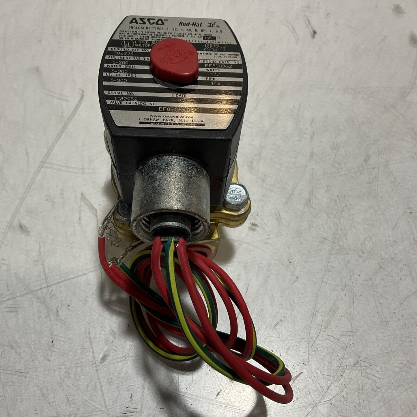 ASCO RED-HAT EF8210G007 GENERAL PURPOSE SOLENOID VALVE 17.1WATTS 1/2 PIPE U3S