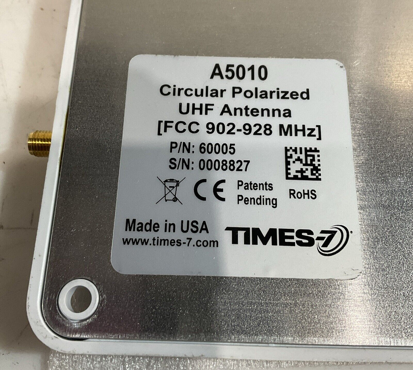 TIMES-7 SLIMLINE A5010 CIRCULAR POLARIZED UHF ANTENNA FCC 902-928 MHZ 881-U3S