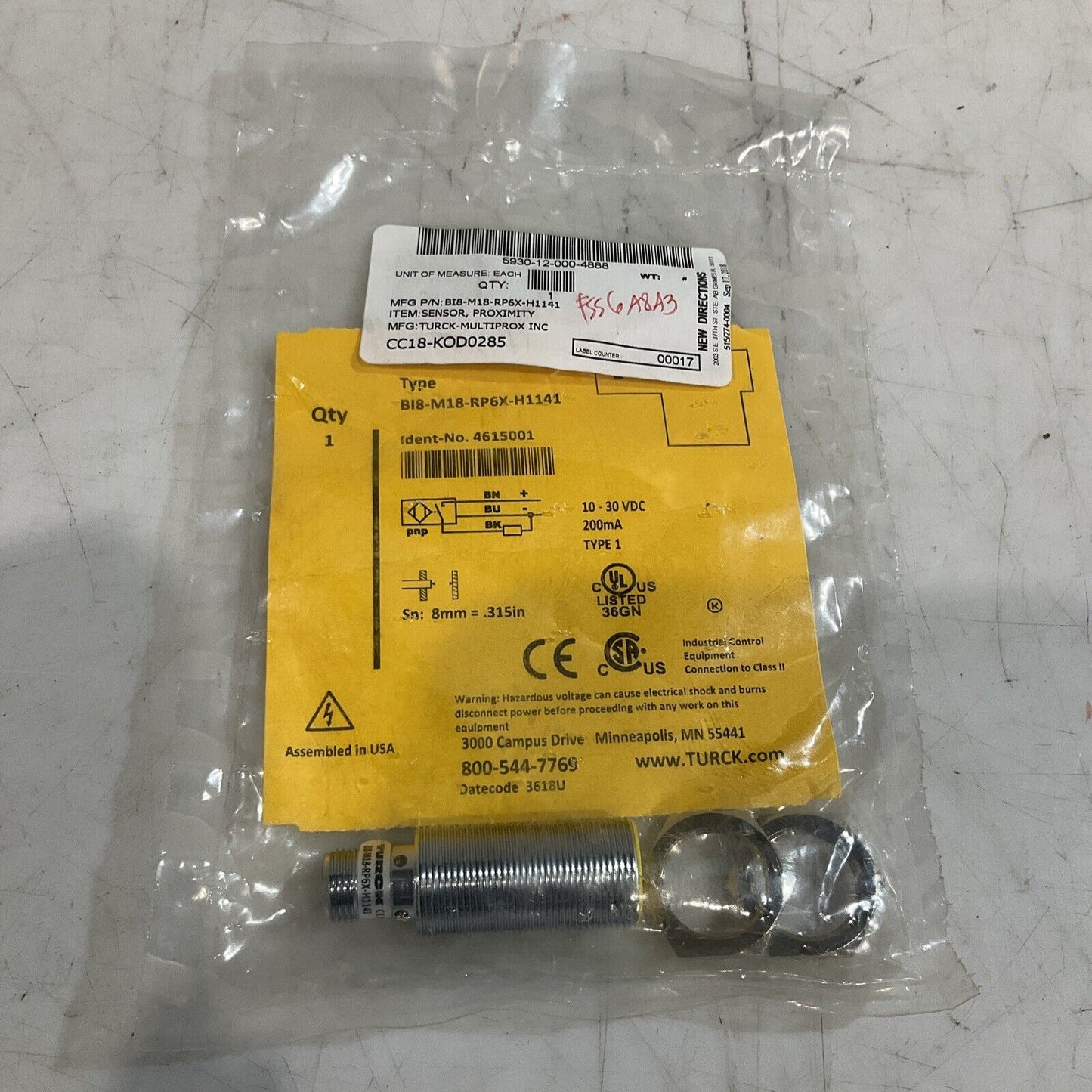 TURCK BI8-M18-RP6X-H1141 4615001 INDUCTIVE PROXIMITY SENSOR LOT OF 2 U3S