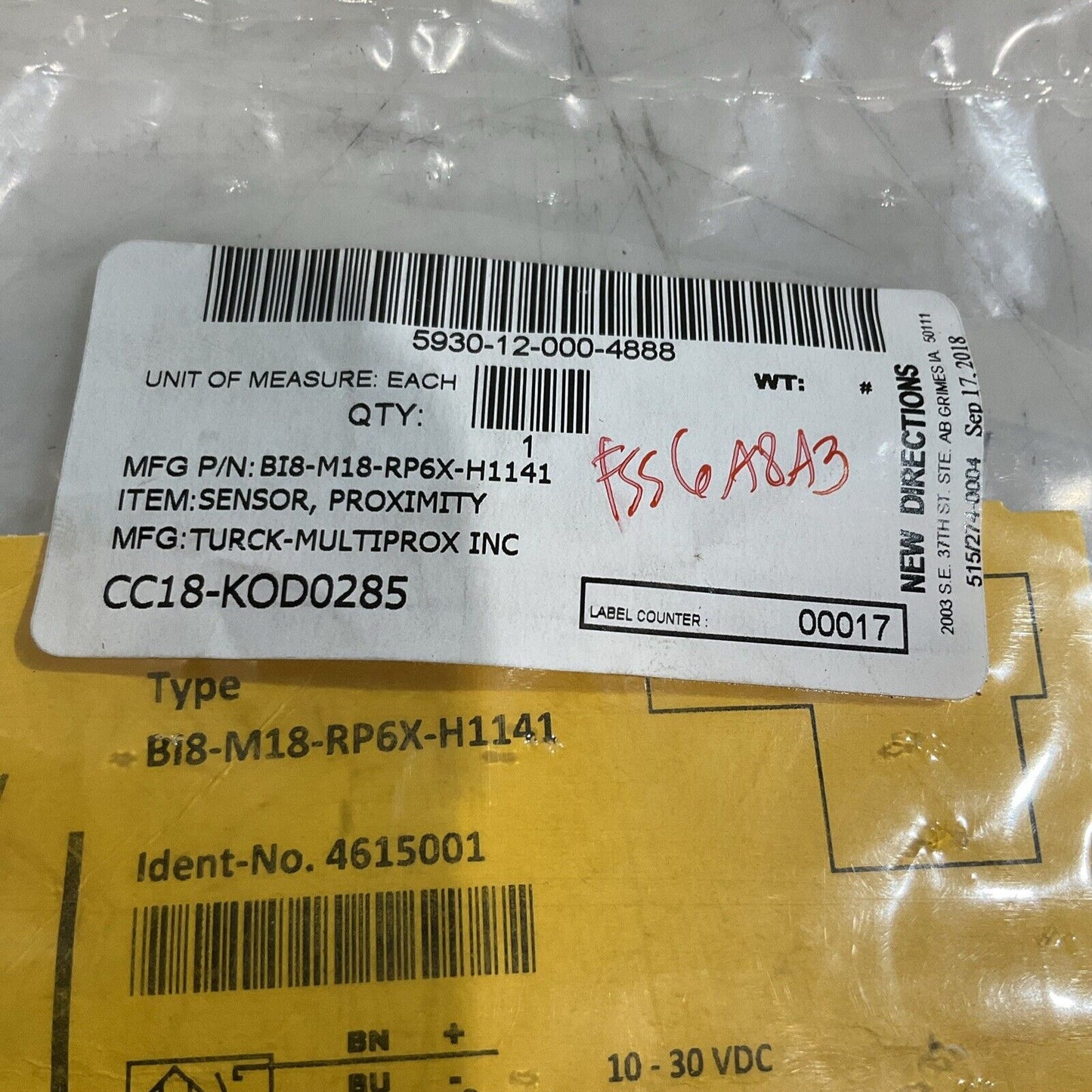 TURCK BI8-M18-RP6X-H1141 4615001 INDUCTIVE PROXIMITY SENSOR LOT OF 2 U3S