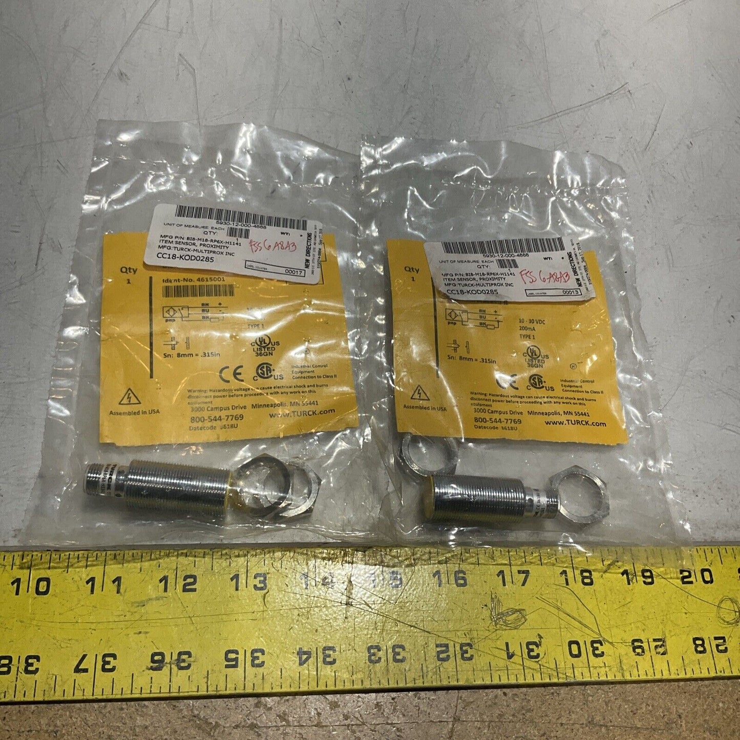 TURCK BI8-M18-RP6X-H1141 4615001 INDUCTIVE PROXIMITY SENSOR LOT OF 2 U3S