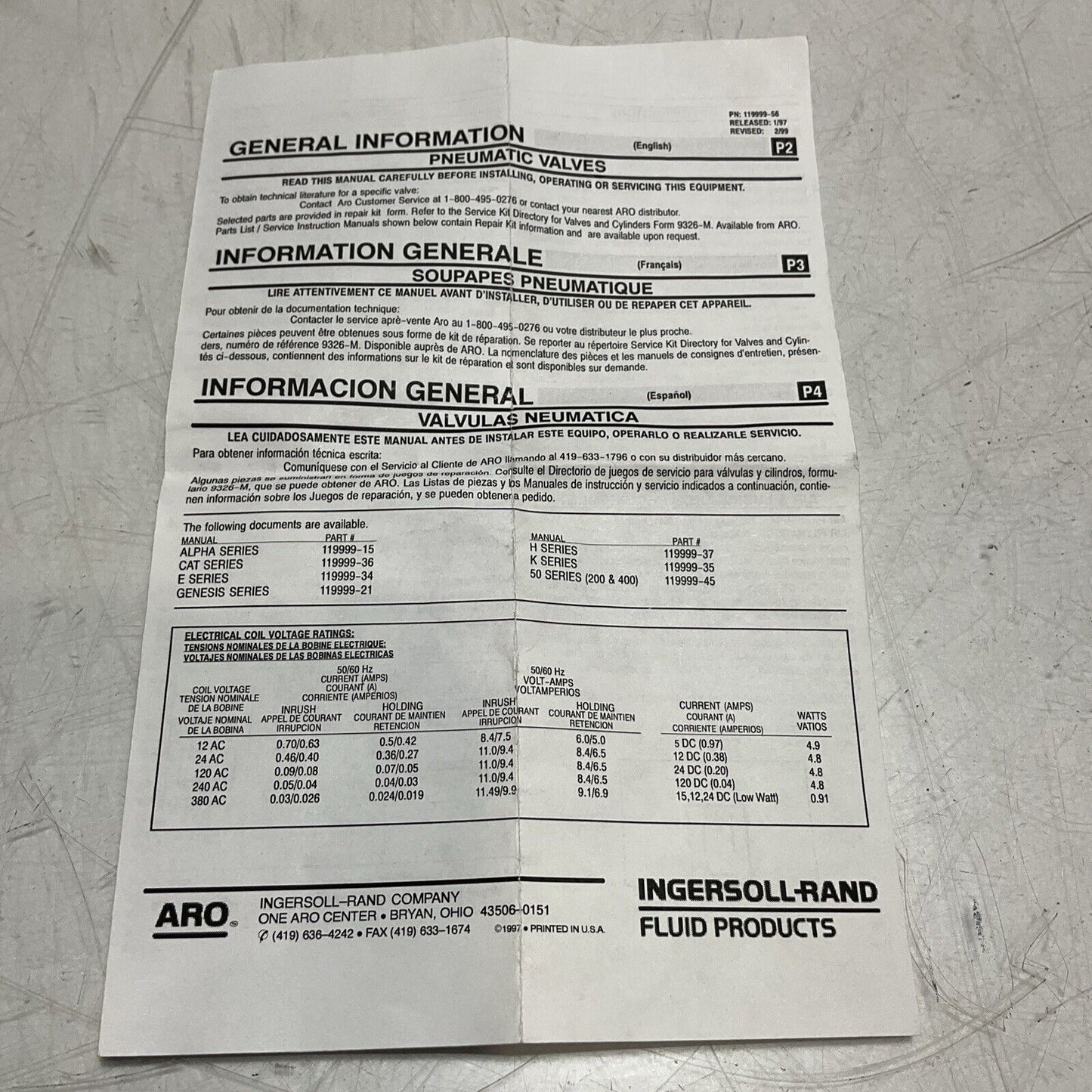 IR- INGERSOLL RAND M252HS-15-G PNEUMATIC VALVE 3-WAY 1/43 IN NPT 476-U3S