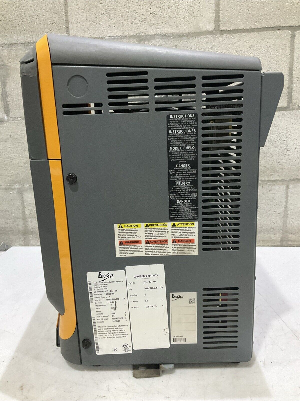 ENERSYS EI3-HL-4YE ENFORCER IMPAQ FORKLIFT L-A BATTERY CHARGER 3PH 480V 50/60 HZ