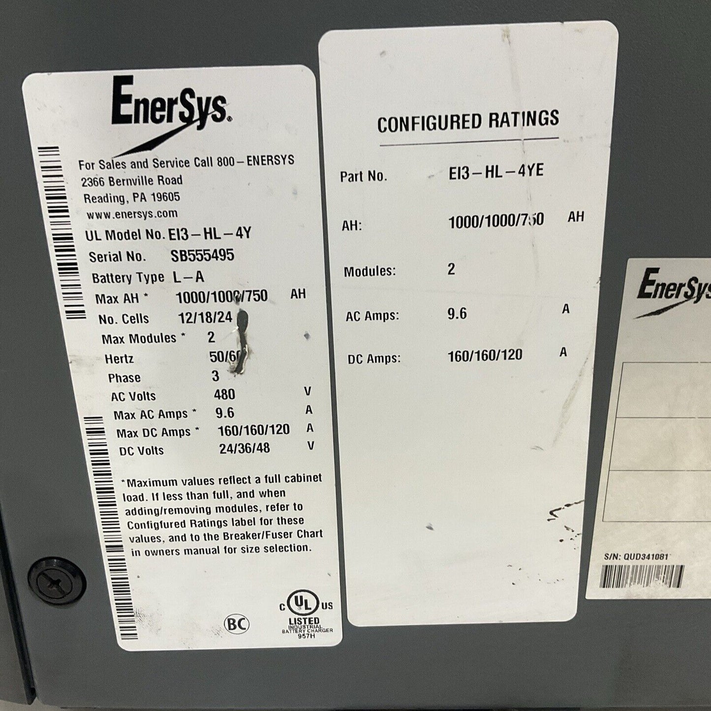 ENERSYS EI3-HL-4YE ENFORCER IMPAQ FORKLIFT L-A BATTERY CHARGER 3PH 480V 50/60 HZ