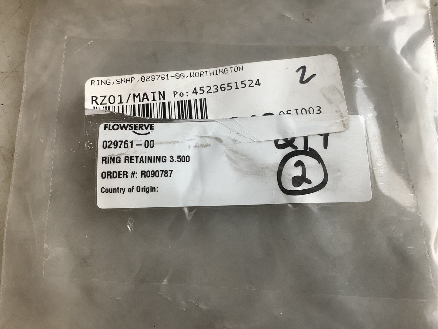 FLOWSERVE 029761-00 RETAINING RING 3.500IN 678 - QTY 2