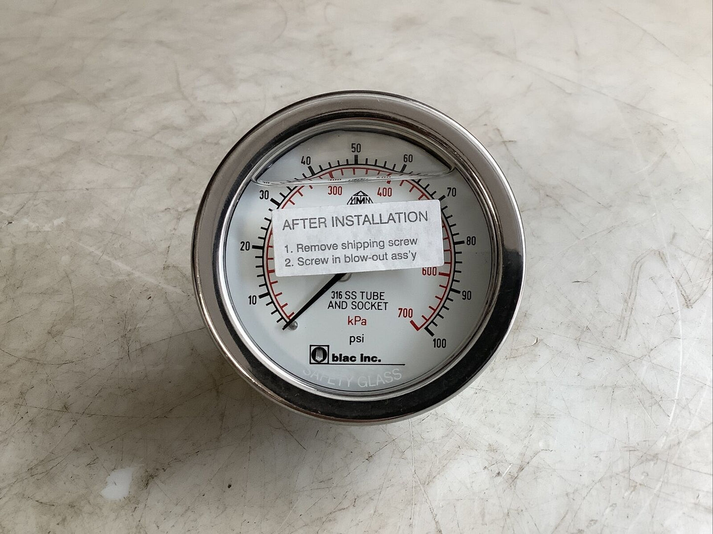 BLAC 00011-P-0104 S25874 PRESSURE GAUGE 2-1/2IN FACE 0-100PSI 678