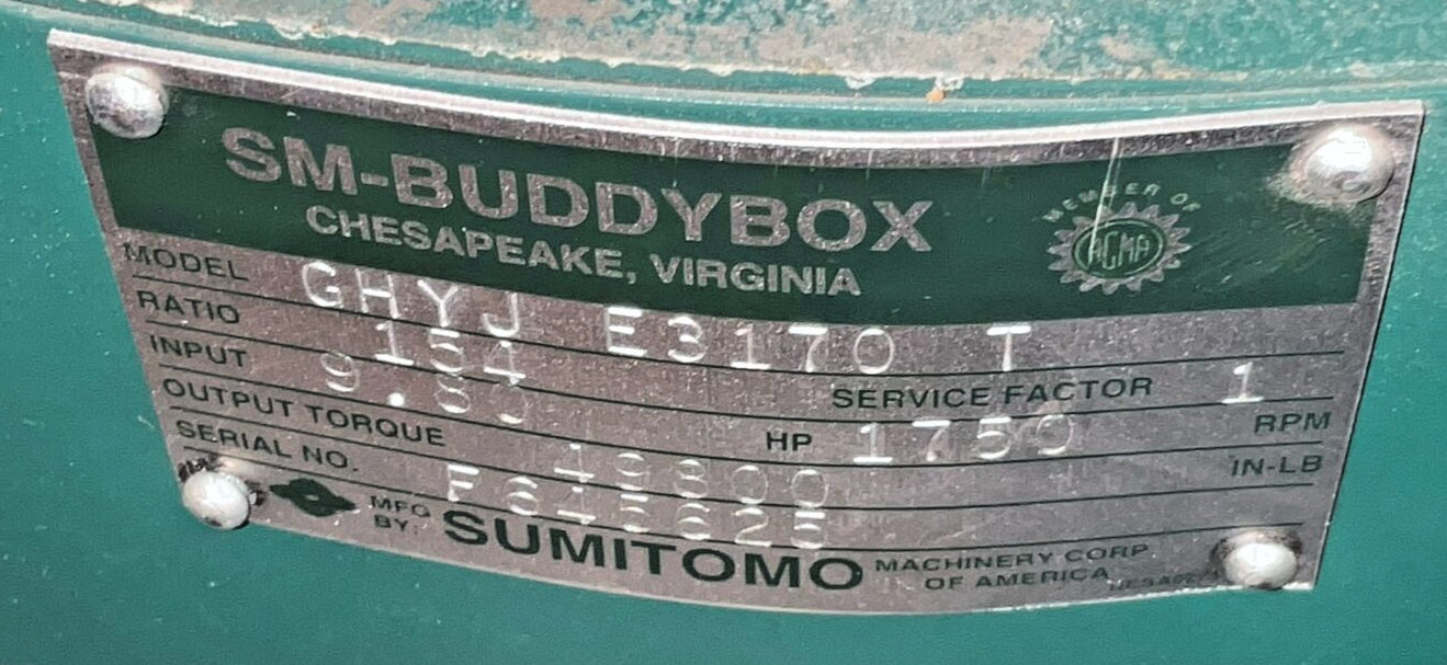 SUMITOMO GHYJ E3170 T SM-BUDDYBOX 1750 RPM 154 RATIO U3S