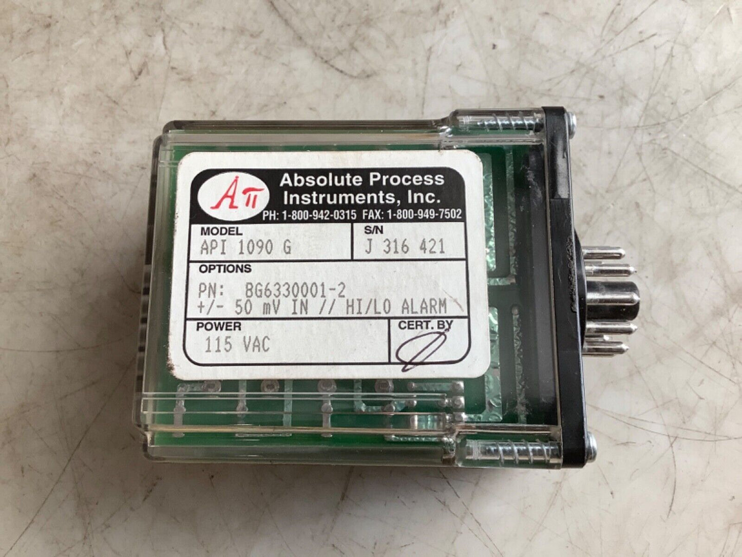 ABSOLUTE PROCESS INSTRUMENTS API 1090 G DC INPUT DUAL ALARM 222