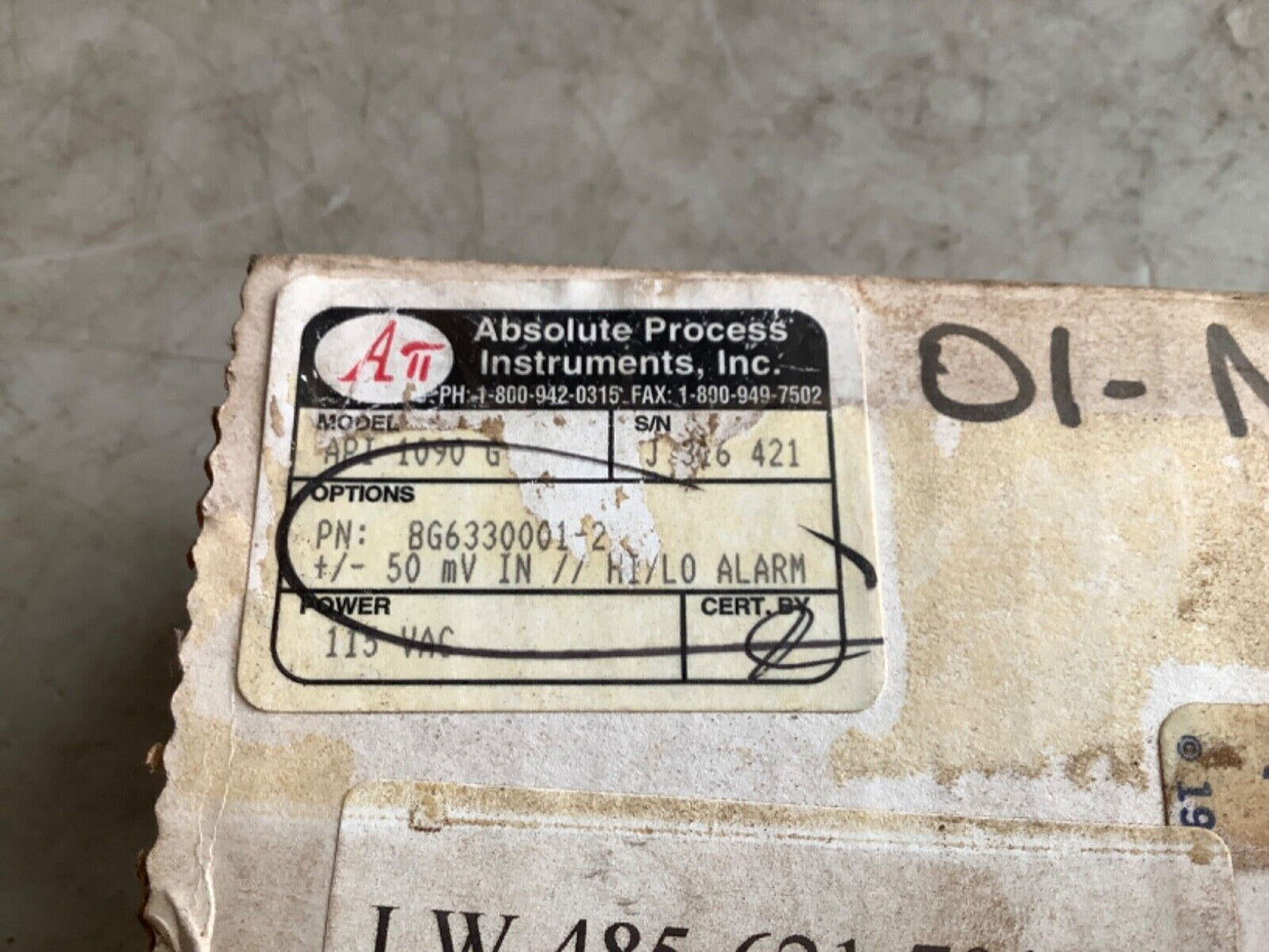 ABSOLUTE PROCESS INSTRUMENTS API 1090 G DC INPUT DUAL ALARM 222
