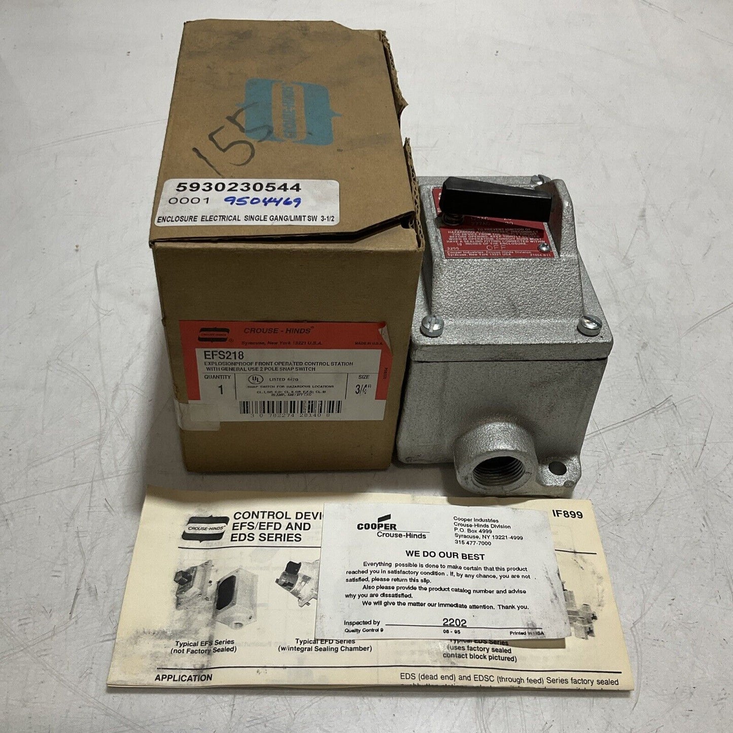 CROUSE-HINDS EFS218 EXPLOSIONPROOF FRONT OPERATED CONTROL SYSTEM SIZE 3/4 373