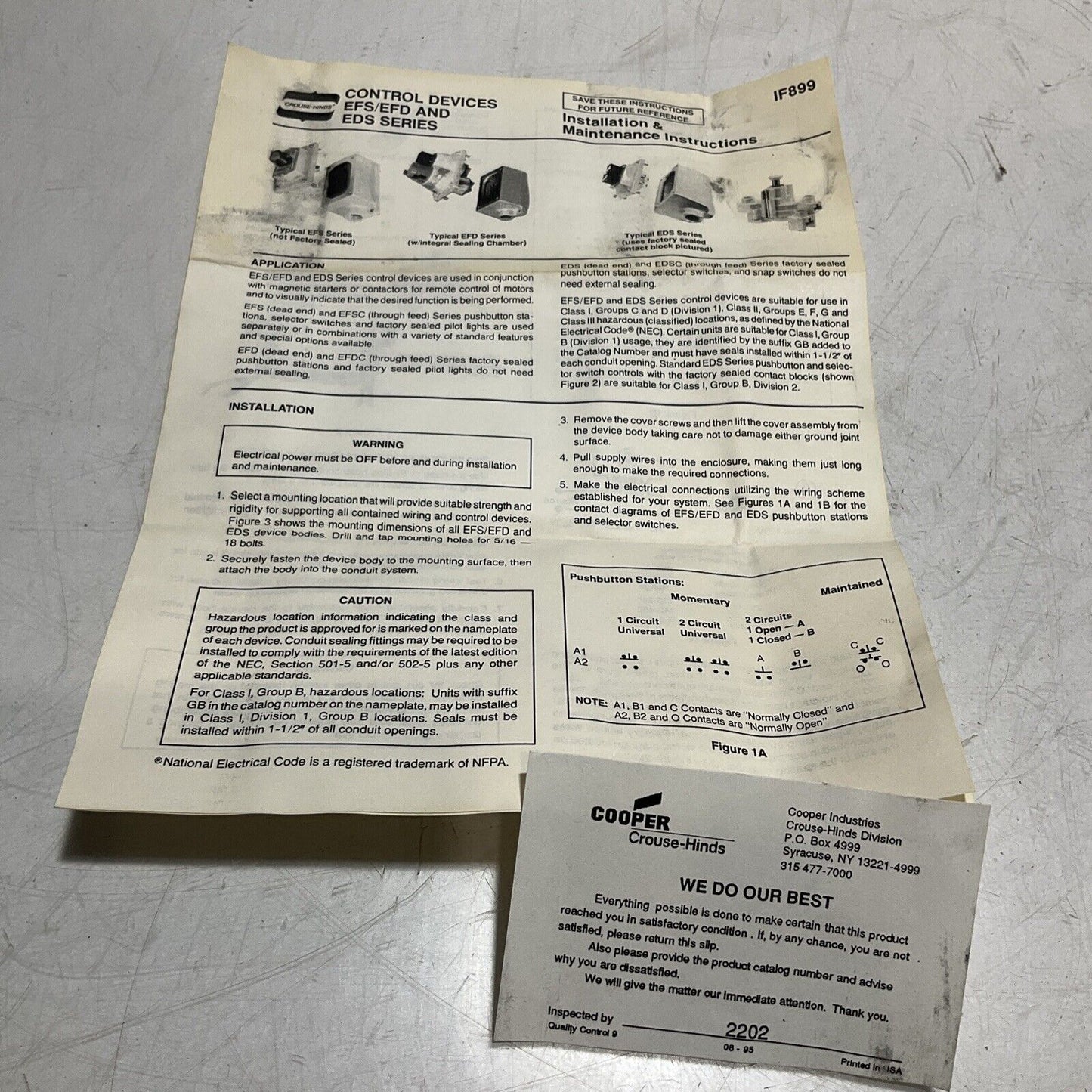 CROUSE-HINDS EFS218 EXPLOSIONPROOF FRONT OPERATED CONTROL SYSTEM SIZE 3/4 373