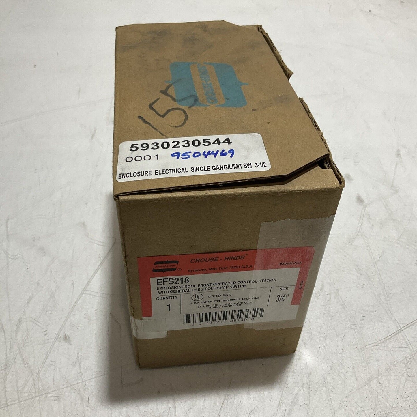 CROUSE-HINDS EFS218 EXPLOSIONPROOF FRONT OPERATED CONTROL SYSTEM SIZE 3/4 373
