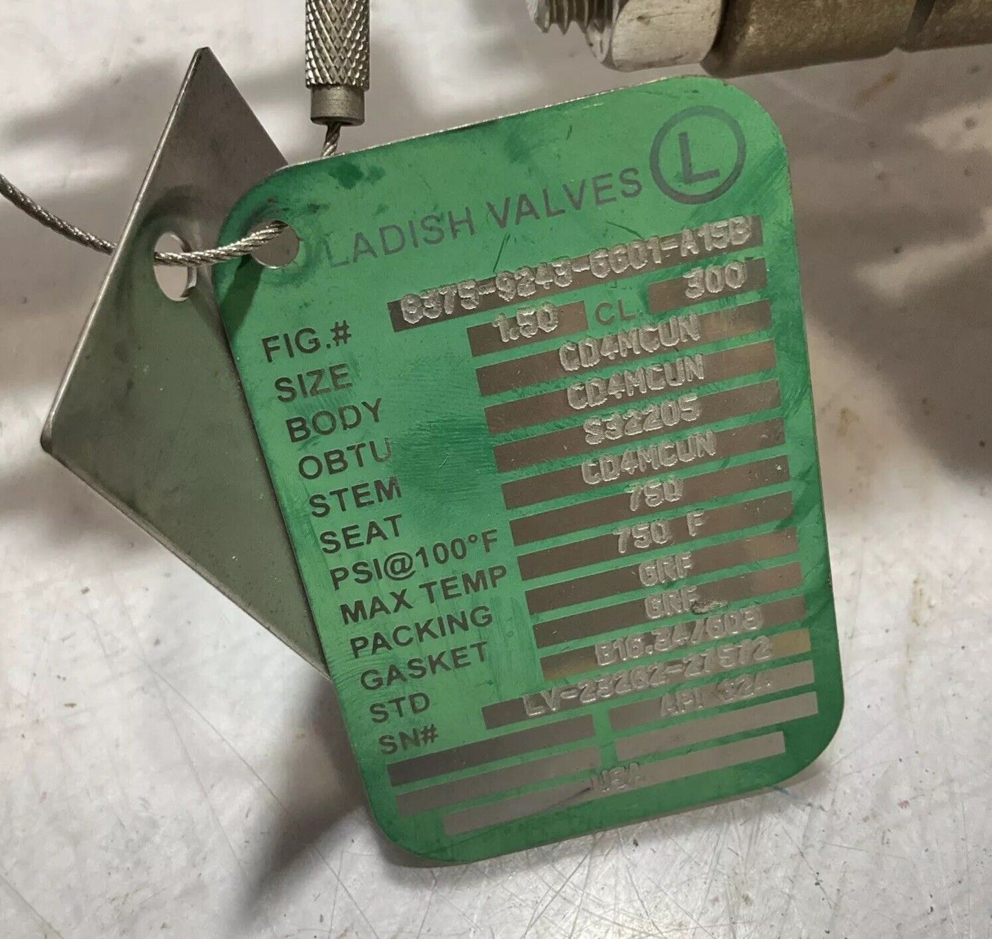 LADISH VALVE CD4MCUM-8375-9243-GG01A15B 1-1/2" 300 GATE VALVE LBL