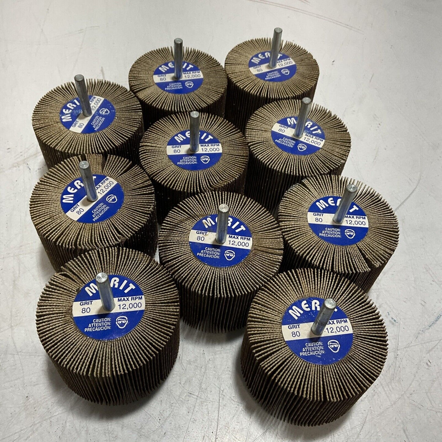MERIT FLAP WHEEL GRIT 80 - MAX- RPM 120004IN DIA X 2 IN WIDTH - LOT OF 10 U3S