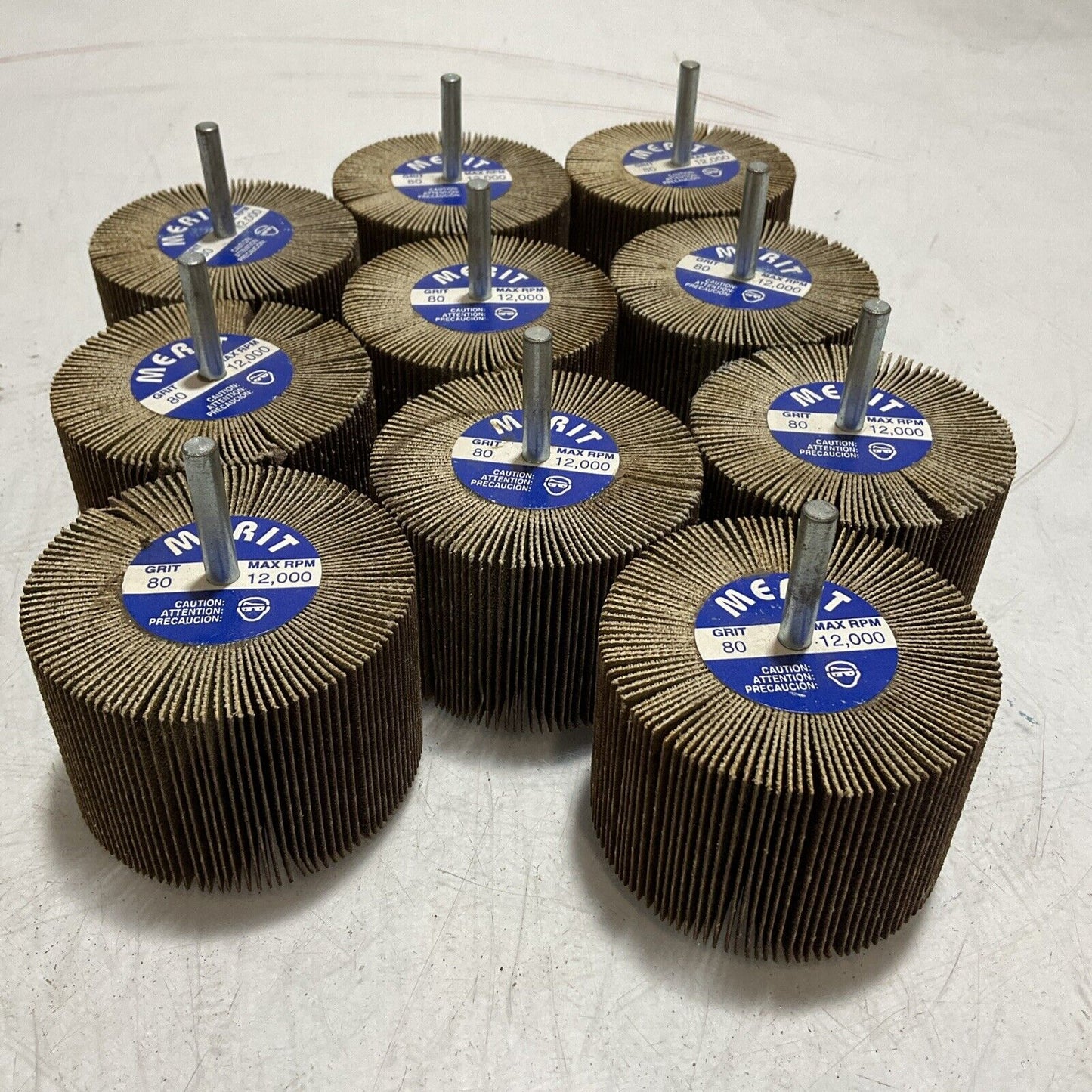 MERIT FLAP WHEEL GRIT 80 - MAX- RPM 120004IN DIA X 2 IN WIDTH - LOT OF 10 U3S