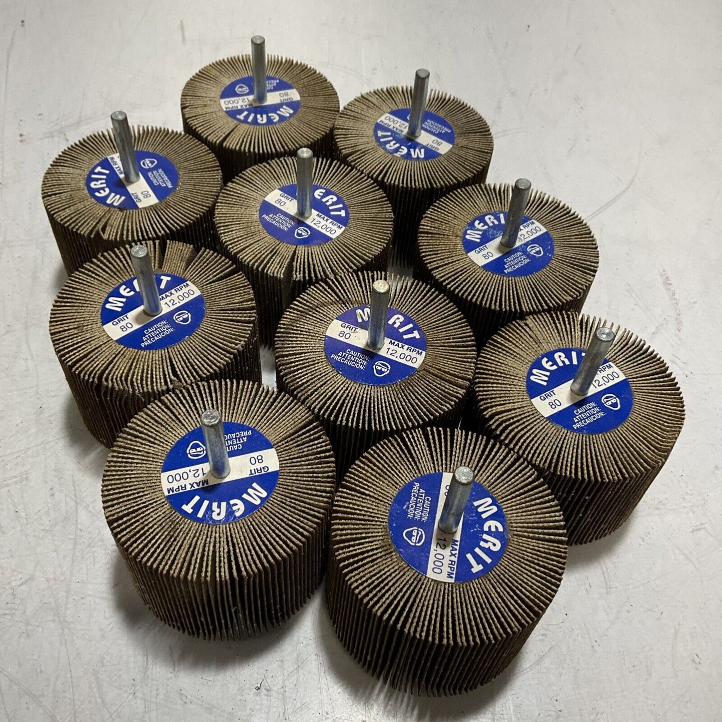 MERIT FLAP WHEEL GRIT 80 - MAX- RPM 120004IN DIA X 2 IN WIDTH - LOT OF 10 U3S