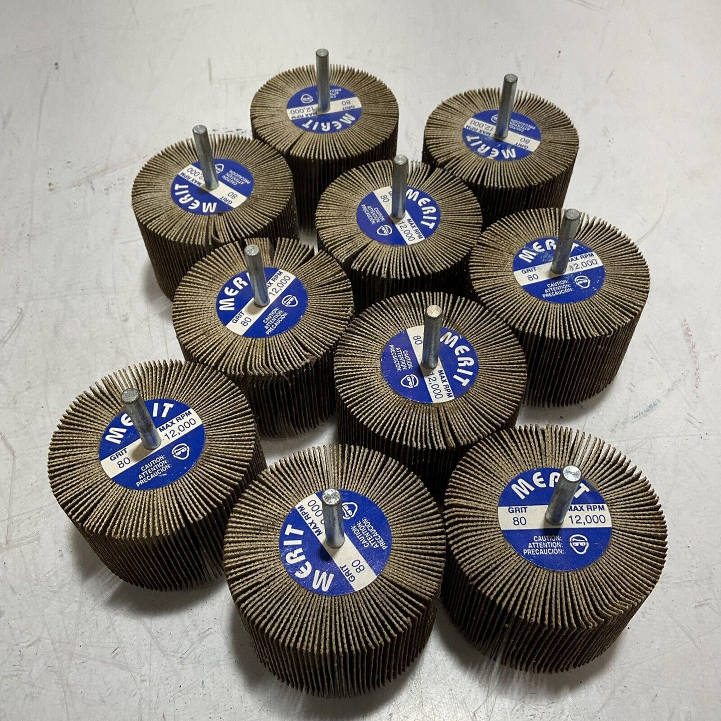 MERIT FLAP WHEEL GRIT 80 - MAX- RPM 120004IN DIA X 2 IN WIDTH - LOT OF 10 U3S