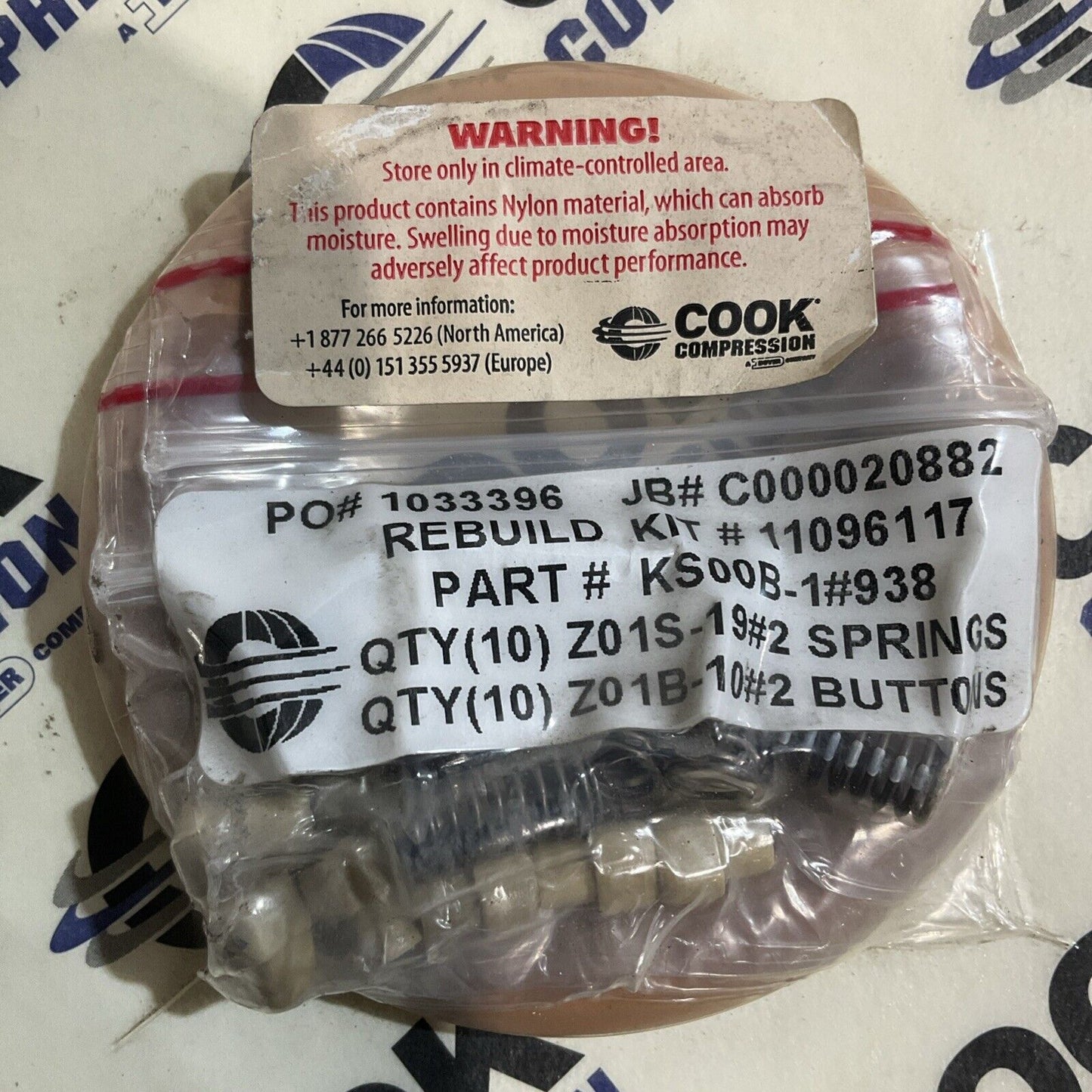 MANLEY REBUILD KIT KS00B-1#938 COOK COMPRESSORS 678-U3S