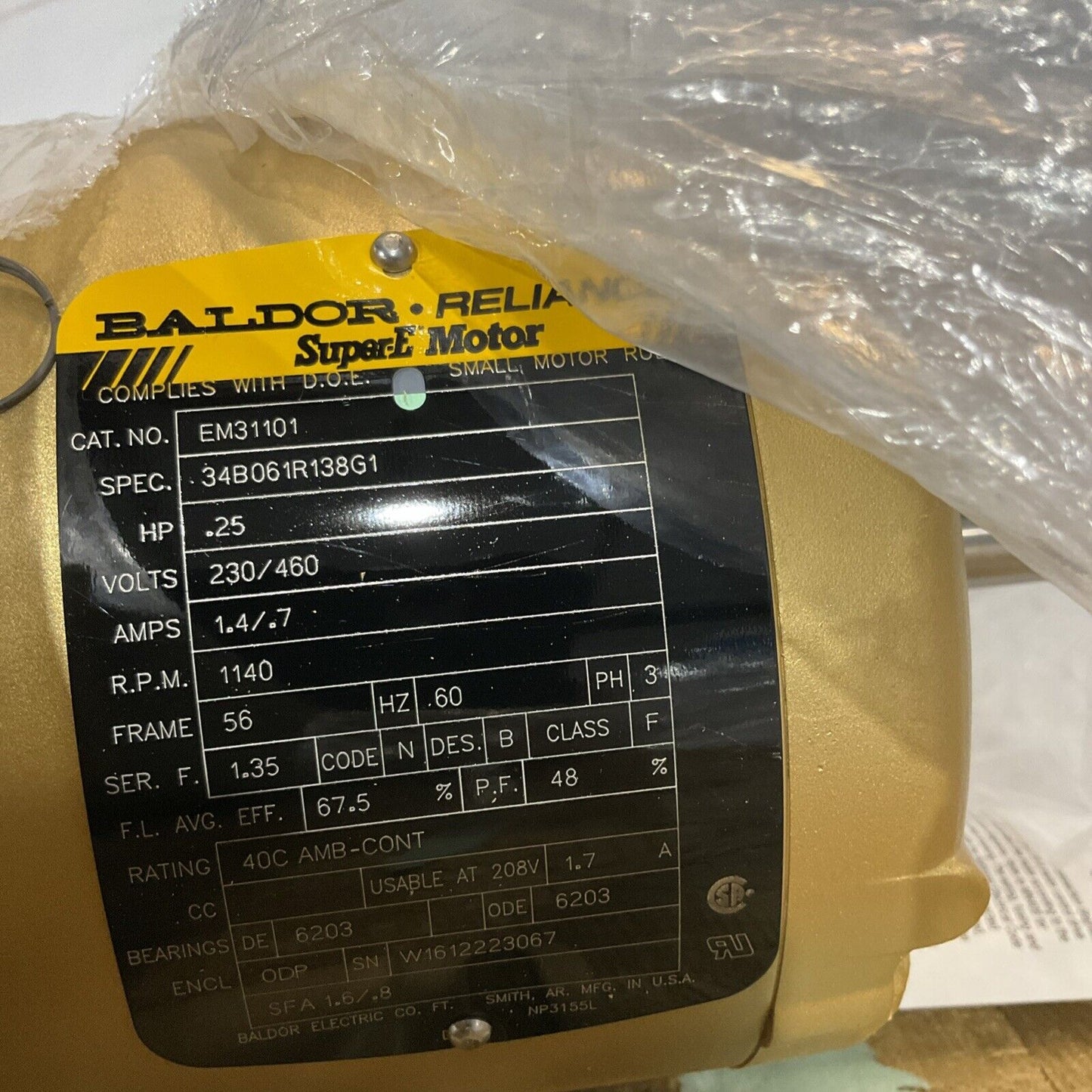 BALDOR ELECTRIC EM31101 W1612223067 - 25HP SUPER-E MOTOR 373-U3S