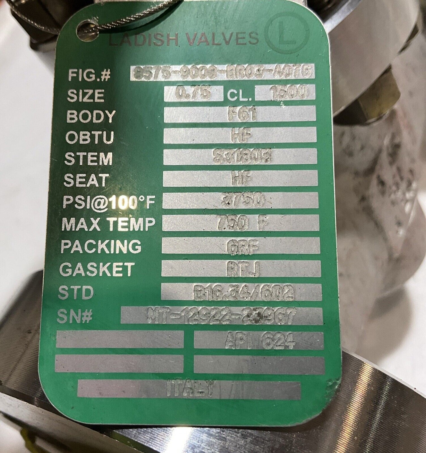 LADISH VALVES 8575-9008-BR03-A076 3/4” 1500 B16.34/602 GATE VALVE LBL-U3S