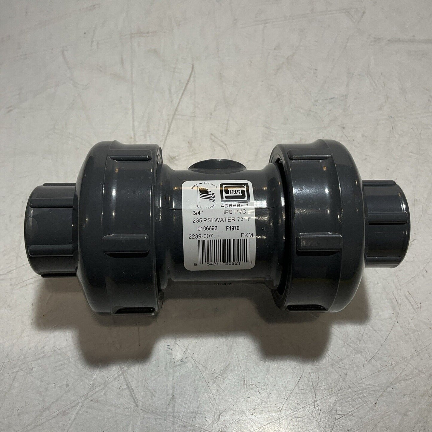SPEARS 2239-007 TRUE UNION BALL CHECK VALVE SOCKET PVC 3/4” KFM O-RING 373-U3S