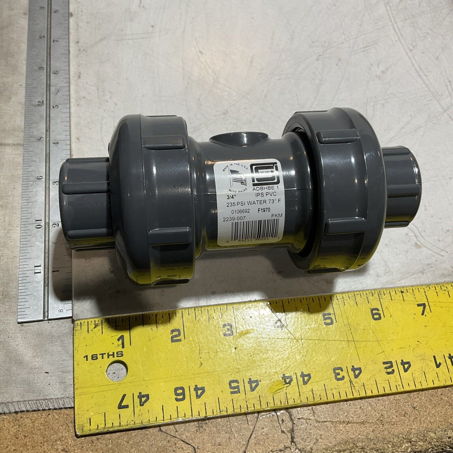SPEARS 2239-007 TRUE UNION BALL CHECK VALVE SOCKET PVC 3/4” KFM O-RING 373-U3S