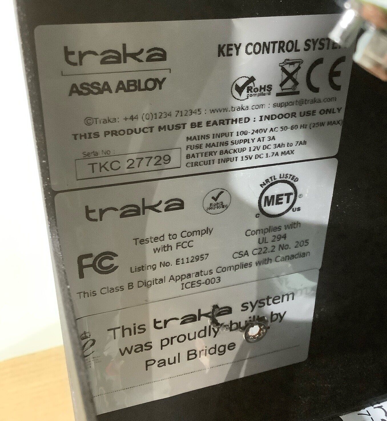 TRAKA R8111 R0128 ELECTRONIC KEY CONTROL SYSTEM CABINET L8H
