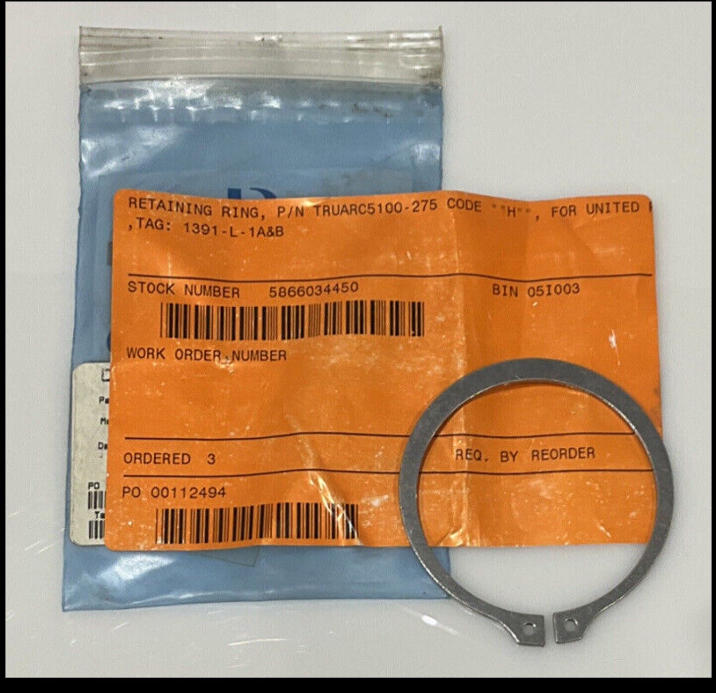 FLOWSERVE UNITED TRUARC5100-275 H 1391-L-1A&B RETAINING RING INGERSOLL 678-U3S