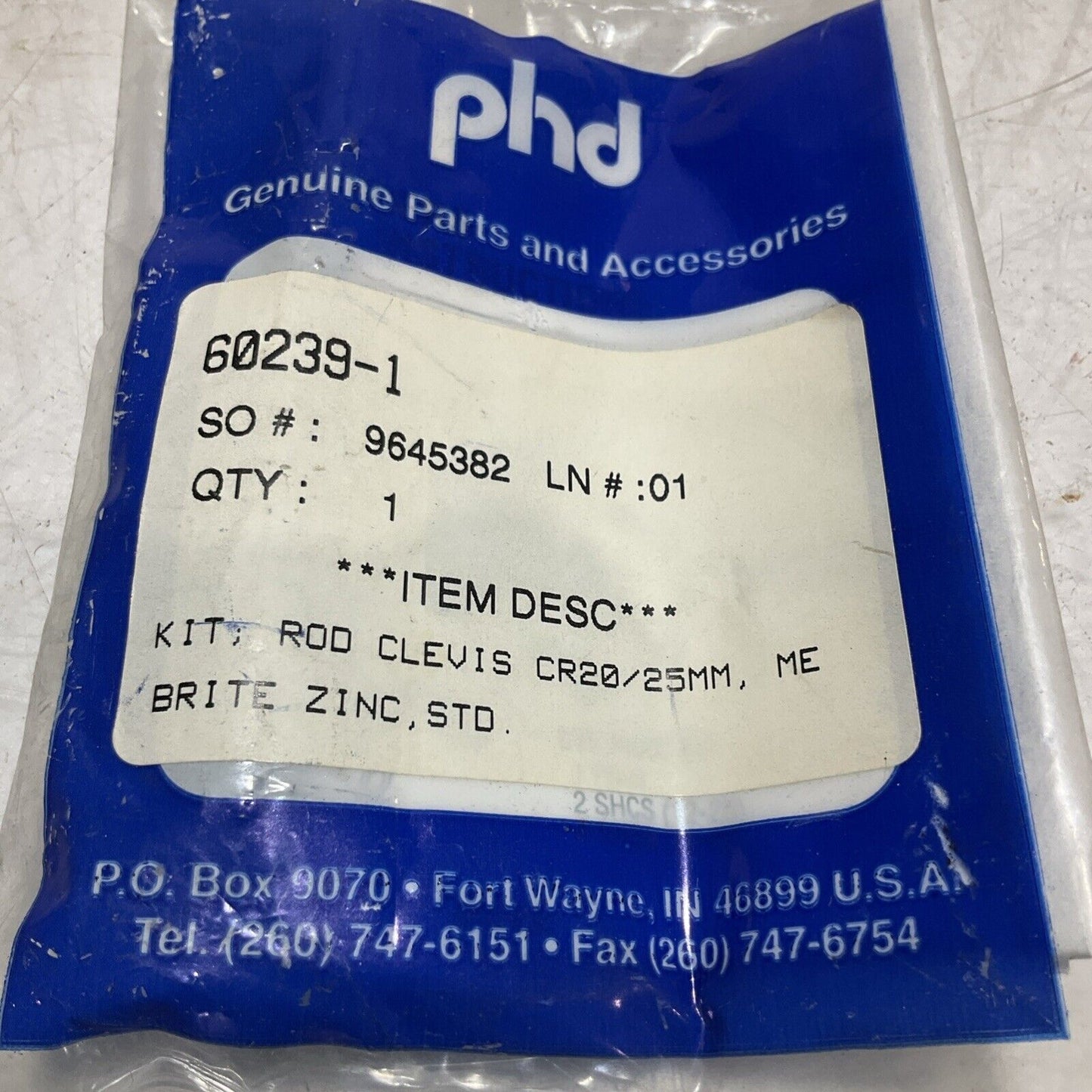 PHD 60239-1 - 9645382 ROD CLEVIS KIT CR20/25MM LOT OF 3 U3S