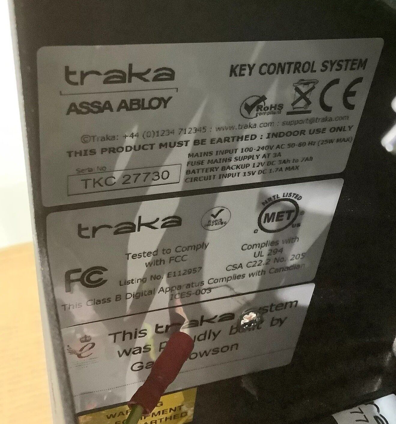 TRAKA ASSA ABLOY B0081 R0116 ELECTRONIC KEY CABINET L8H