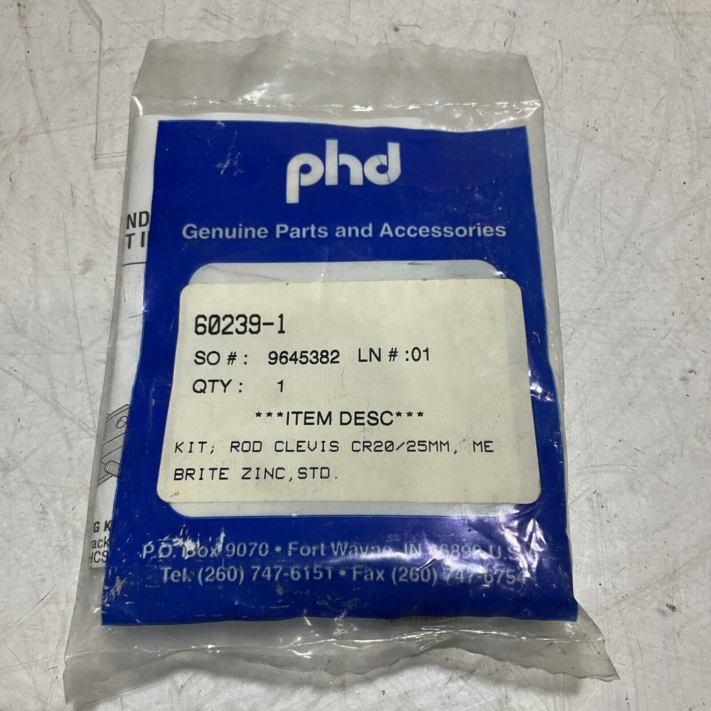 PHD 60239-1 - 9645382 ROD CLEVIS KIT CR20/25MM LOT OF 3 U3S