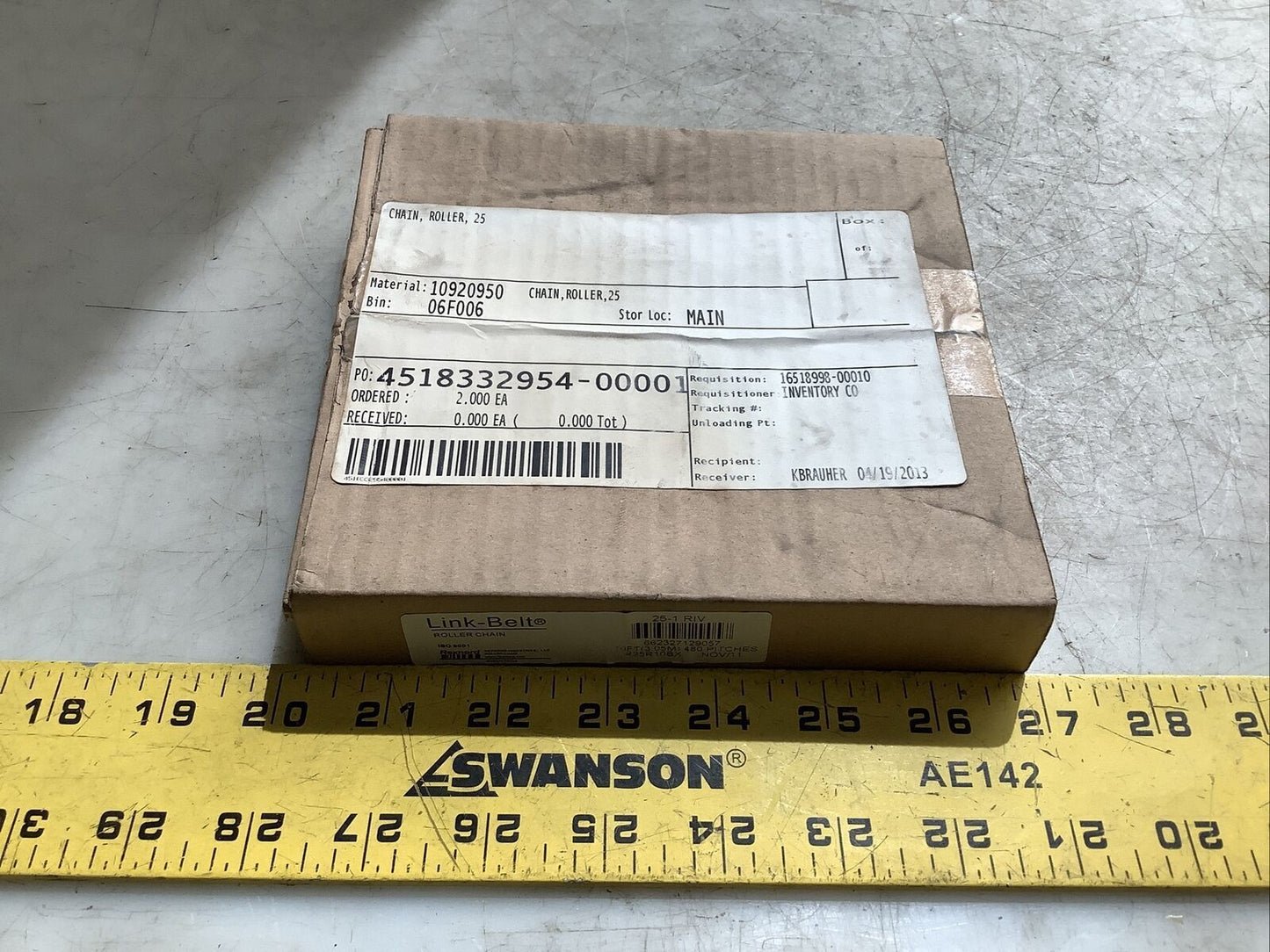 REXNORD 25-1 RIV ROLLER CHAIN 480 PITCHES 10FT 678